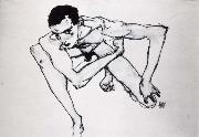 Egon Schiele Self Portrait in crouching position USA oil painting artist